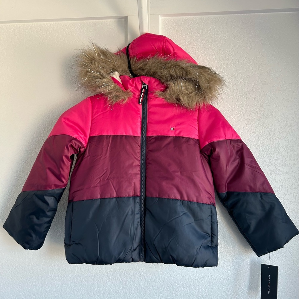 Tommy Hilfiger girl’s puffer jacket coat,pink,size 5/6